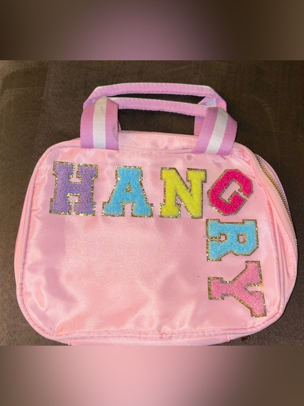 Source Unknown Pink 'HANGRY' Glitter Patch Kids Lunch Bag